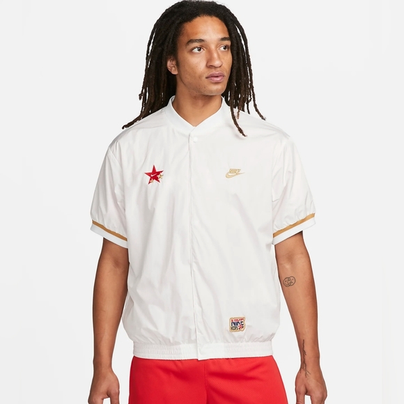 Nike Authentics Men’s  Warm-up Shirt Jacket Lined Snap Button White Size M - Picture 3 of 15